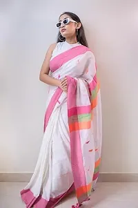 Beautiful White Khadi Cotton Self Pattern Saree With Blouse Piece For Women-thumb1