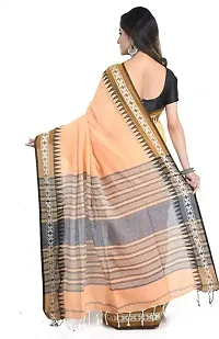 Beautiful Orange Cotton Self Pattern Saree With Blouse Piece For Women-thumb2