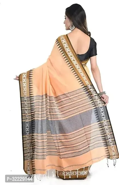 Beautiful Orange Cotton Self Pattern Saree With Blouse Piece For Women-thumb3