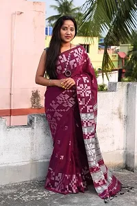 Beautiful Wine Khadi Cotton Self Pattern Saree With Blouse Piece For Women-thumb1