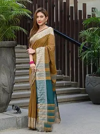 Beautiful Brown Khadi Cotton Self Pattern Saree With Blouse Piece For Women-thumb1