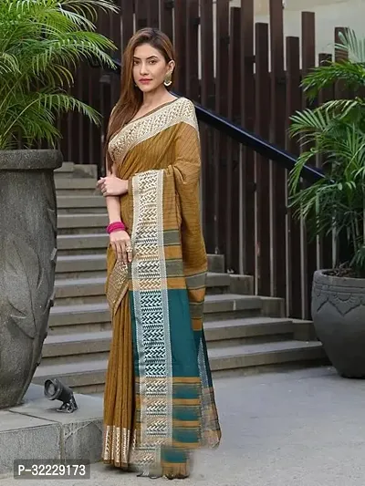 Beautiful Brown Khadi Cotton Self Pattern Saree With Blouse Piece For Women-thumb2