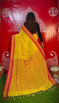 Beautiful Yellow Cotton Self Pattern Saree With Blouse Piece For Women-thumb1