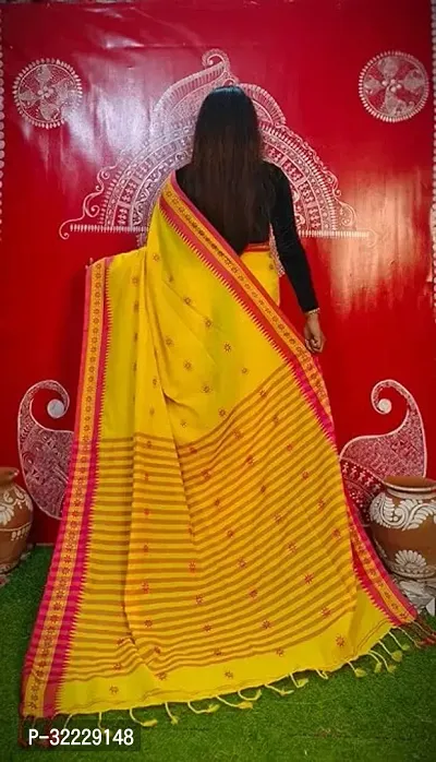 Beautiful Yellow Cotton Self Pattern Saree With Blouse Piece For Women-thumb2