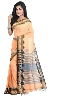 Beautiful Orange Cotton Self Pattern Saree With Blouse Piece For Women-thumb1