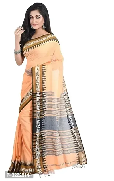 Beautiful Orange Cotton Self Pattern Saree With Blouse Piece For Women-thumb2