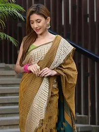 Beautiful Brown Khadi Cotton Self Pattern Saree With Blouse Piece For Women-thumb2