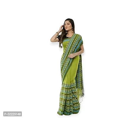 Beautiful Green Cotton Self Pattern Saree With Blouse Piece For Women-thumb0