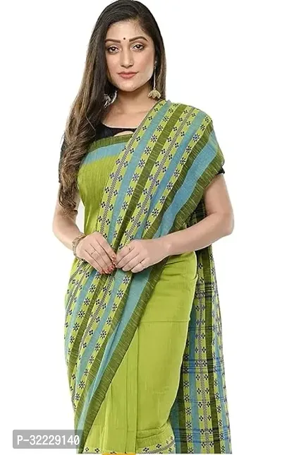 Beautiful Green Cotton Self Pattern Saree With Blouse Piece For Women-thumb3