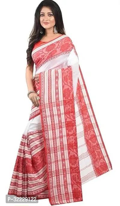 Beautiful White Cotton Self Pattern Saree With Blouse Piece For Women-thumb2