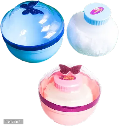 Stylish Fancy Premium Quality Baby Skin Care Powder Puff With Box Holder Container For New Born (Set of 2) - Blue-Pink-thumb2