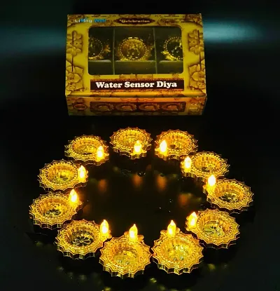 Madho Enterprices Led Water Sensor Diya Lights Electric Flameless  Smokeless LED Diyas, E-Diya for Diwali Decoration, Warm Orange Ambient Lights, Battery Operated Led Candles (Golden, Pack of 24)