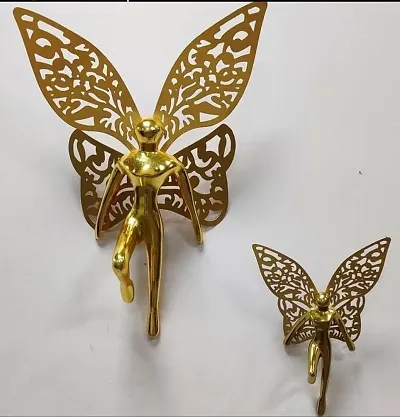 Wall Decor Presents Antique Aluminum (Gold Plated) Wall Angel Metal Angel with Wings Wall Art Decor Set of -2