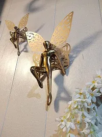 Wall Decor Presents Antique Aluminum (Gold Plated) Wall Angel Metal Angel with Wings Wall Art Decor Set of -2-thumb3
