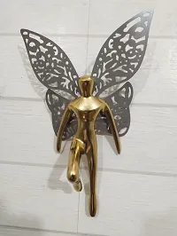Wall Decor Presents Antique Aluminum (Gold Plated) Wall Angel Metal Angel with Wings Wall Art Decor Set of -2-thumb1