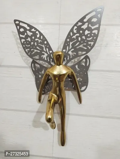 Wall Decor Presents Antique Aluminum (Gold Plated) Wall Angel Metal Angel with Wings Wall Art Decor Set of -2-thumb2
