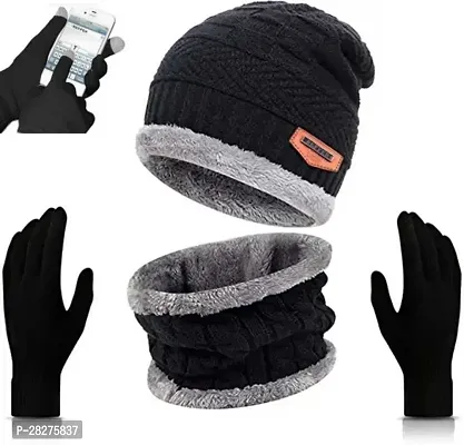 Classy Woolen Beanie Cap for Unisex with Glove-thumb0