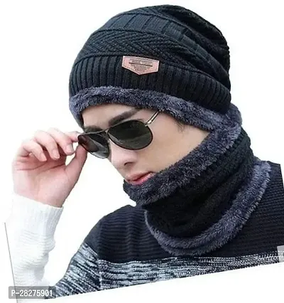 Classy Woolen Beanie Cap with Neck Warmer for Unisex-thumb2