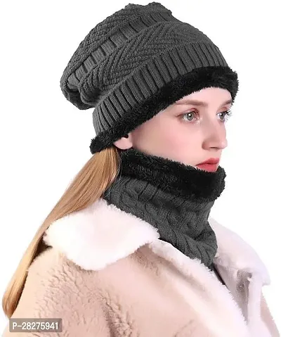 Classy Woolen Beanie Cap with Neck Warmer for Unisex-thumb2