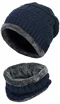 Classy Woolen Beanie Cap with Neck Warmer for Unisex with Glove-thumb2