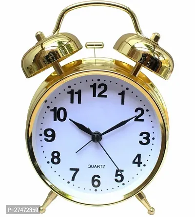 Analog Round Twin Loud Bell Alarm Clock For Bedroom Gold Clock-thumb0