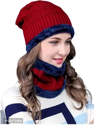 Classy Woolen Beanie Cap with Neck Warmer for Unisex-thumb0