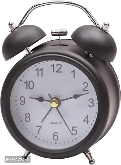 Analog Twin Bell Alarm Clock With Backlight System Black Clock-thumb0
