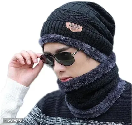 Classy Woolen Beanie Cap with Neck Warmer for Unisex-thumb0