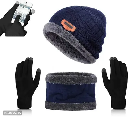 Classy Woolen Beanie Cap with Neck Warmer for Unisex with Glove
