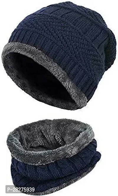 Classy Woolen Beanie Cap with Neck Warmer for Unisex-thumb0