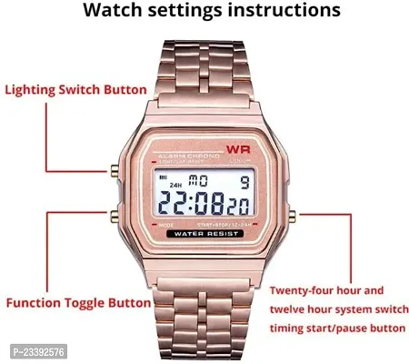 Digital Watch For Women In Metal Strap With Push Lock Button-thumb4