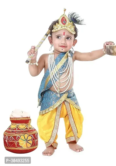 Raj Fancy Dresses Krishna Dress for Kids, Baby Krishna Dress for Janmashtami with Krishna Mukut, Peacock Feather  Flute Embroidered Krishna Costume for Girl  Boy, 3 Months-8 Years