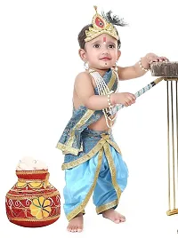 Baby Krishna Dress for Janmashtami with Krishna Mukut, Peacock Feather  Flute Embroidered Krishna Costume 3 Months-8 Years-thumb1