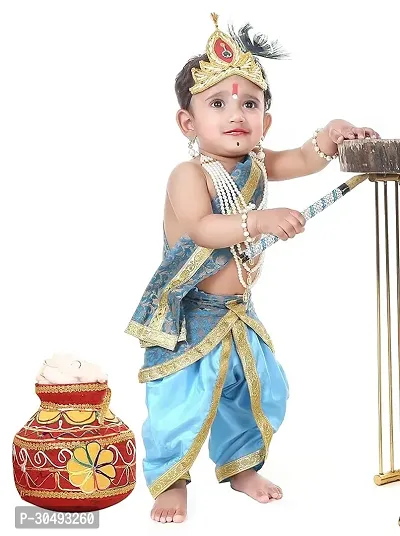 Baby Krishna Dress for Janmashtami with Krishna Mukut, Peacock Feather  Flute Embroidered Krishna Costume 3 Months-8 Years-thumb2