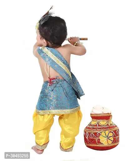 Raj Fancy Dresses Krishna Dress for Kids, Baby Krishna Dress for Janmashtami with Krishna Mukut, Peacock Feather  Flute Embroidered Krishna Costume for Girl  Boy, 3 Months-8 Years-thumb2