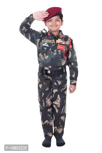 Raj Costume Army Dress for Kids, Indian Military Soldier, Jungle Print Beret (3 Years)