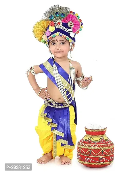 Raj Fancy Dresses Krishna Dress for Kids, Baby Krishna Dress for Janmashtami with Krishna Mukut, Peacock Feather  Flute Embroidered Krishna Costume for Girl  Boy, 3 Months-8 Years-thumb0