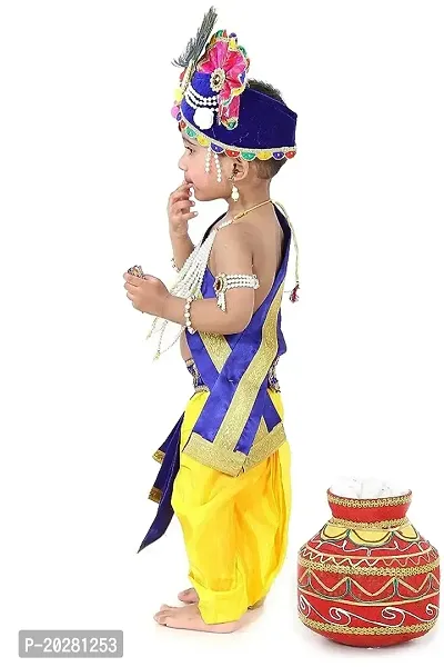 Raj Fancy Dresses Krishna Dress for Kids, Baby Krishna Dress for Janmashtami with Krishna Mukut, Peacock Feather  Flute Embroidered Krishna Costume for Girl  Boy, 3 Months-8 Years-thumb4