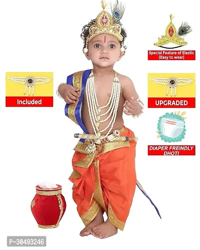 Raj Fancy Dresses Krishna Dress for Kids, Baby Krishna Dress for Janmashtami with Krishna Mukut, Peacock Feather  Flute Embroidered Krishna Costume for Girl  Boy, 3 Months-8 Years-thumb0