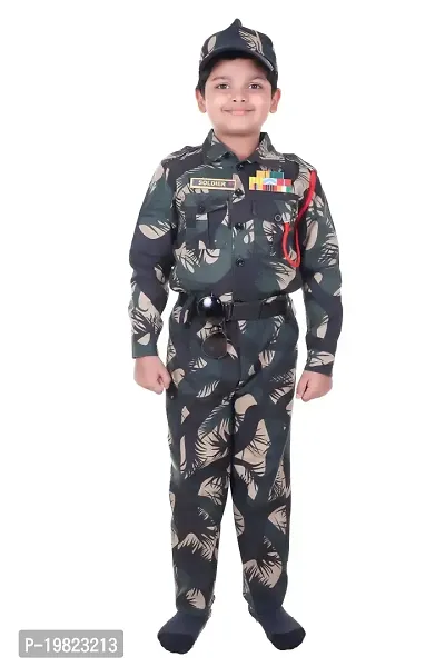 Raj Costume Army Dress for Kids, Indian Military Soldier, Jungle Print Basic (3 Years)
