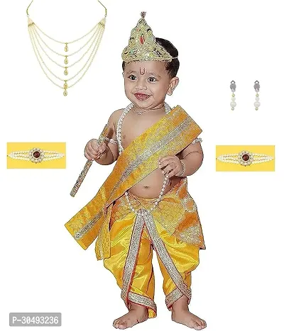 Baby Krishna Dress for Janmashtami with Krishna Mukut, Peacock Feather  Flute Embroidered Krishna Costume 3 Months-8 Years