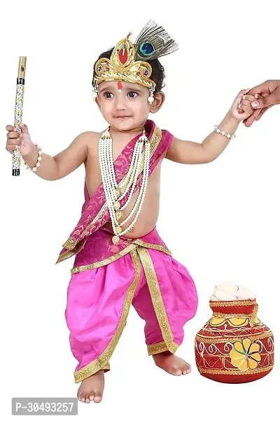 Baby Krishna Dress for Janmashtami with Krishna Mukut, Peacock Feather  Flute Embroidered Krishna Costume 3 Months-8 Years