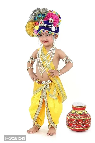 Raj Fancy Dresses Krishna Dress for Kids, Baby Krishna Dress for Janmashtami with Krishna Mukut, Peacock Feather  Flute Embroidered Krishna Costume for Girl  Boy, 3 Months-8 Years