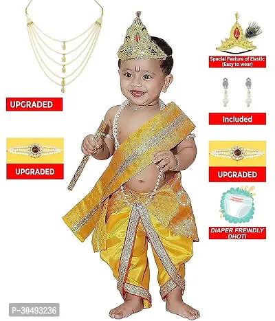 Baby Krishna Dress for Janmashtami with Krishna Mukut, Peacock Feather  Flute Embroidered Krishna Costume 3 Months-8 Years-thumb3