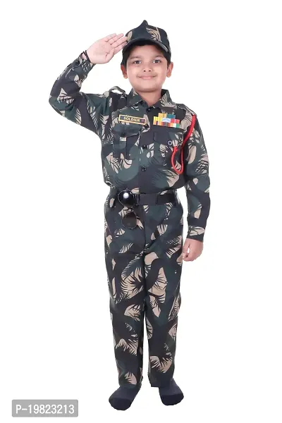 Raj Costume Army Dress for Kids, Indian Military Soldier, Jungle Print Basic (3 Years)-thumb2