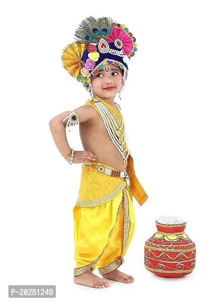 Raj Fancy Dresses Krishna Dress for Kids, Baby Krishna Dress for Janmashtami with Krishna Mukut, Peacock Feather  Flute Embroidered Krishna Costume for Girl  Boy, 3 Months-8 Years-thumb4