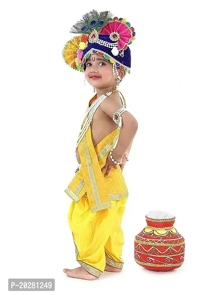 Raj Fancy Dresses Krishna Dress for Kids, Baby Krishna Dress for Janmashtami with Krishna Mukut, Peacock Feather  Flute Embroidered Krishna Costume for Girl  Boy, 3 Months-8 Years-thumb5