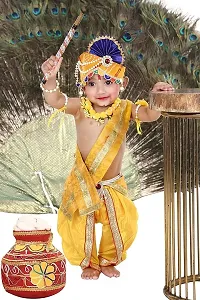 Baby Krishna Dress for Janmashtami with Krishna Mukut, Peacock Feather  Flute Embroidered Krishna Costume 3 Months-8 Years-thumb2