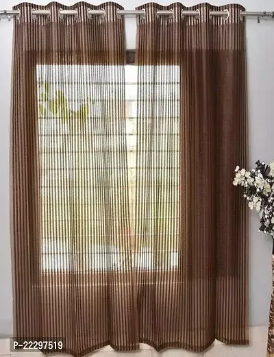 Stylish Brown Net Window Curtains Pack Of 2