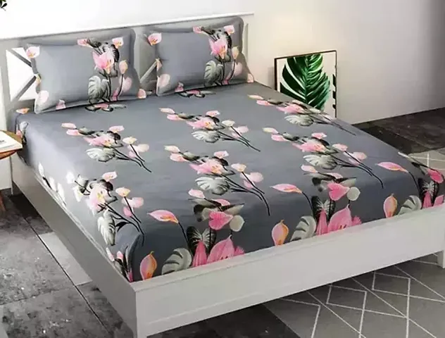 Printed Glace Cotton Double Bedsheet with 2 Pillow Cover